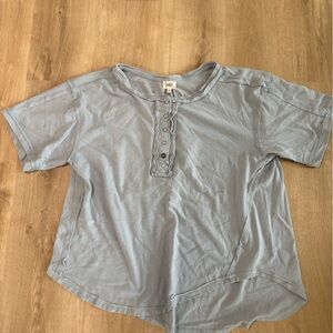 Buckle Light Blue Raw Edge Henley Shirt